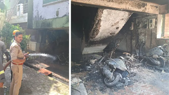 आगरा के सिकंदरा में गणपति गैलेक्सी अपार्टमेंट में लगी आग, दो स्कूटी जलकर खाक