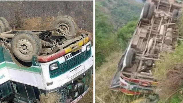 मंडी में HRTC बस दुर्घटनाग्रस्त, डंगा धंसने से सड़क से खाई में लुढ़की; पत्थर से न अटकती तो तय था बड़ा नुकसान