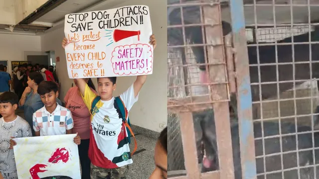 फरीदाबाद में बैनर-पोस्टर लेकर निकले बच्चे, कुत्तों के आतंक से बचाने की मांग की
