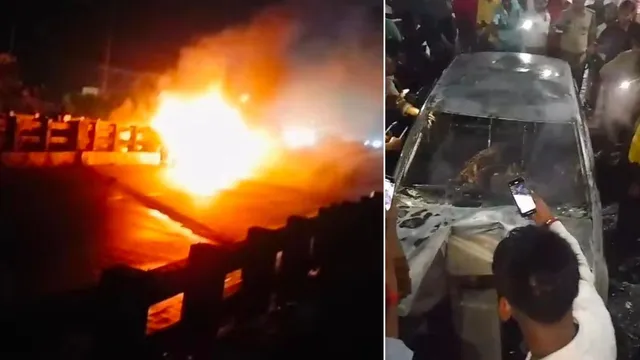 यूपी में कार में जिंदा जल गए दो युवक, डिवाइडर से टक्कर के बाद लगी आग; शव पहचानना भी मुश्किल