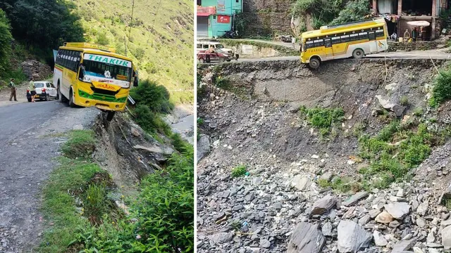 चंबा में बस स्टार्ट कर उतर गया ड्राइवर और चल पड़ी गाड़ी, रावी नदी किनारे गहरी खाई के पास हवा में अटकी