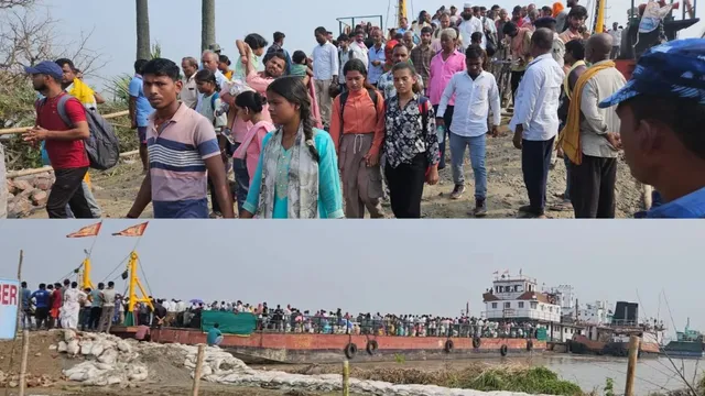‘आपकी यात्रा मंगलमय हो’! भागलपुर बियाडा गंगा घाट पर मेले जैसा नजारा, टोचन के सहारे किनारे लगे बड़े जहाज